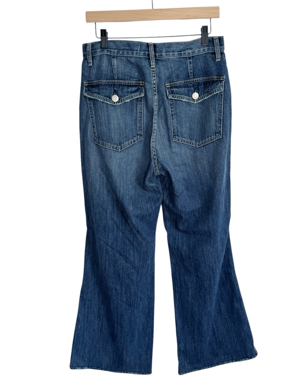 AMO Severine Cargo Jeans Size 28 Mid Rise Wide Leg Denim Lovely Blue Made in USA - Picture 4 of 11